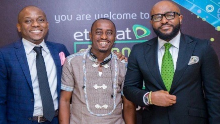 (l-R) Oluwatosin Olulanna, Head Sales Distribution, Etisalat Nigeria, Mr.Okuoimose Hanson, Managing Director, Hanope Blitz Nig. Ltd, Distribution Partner, South-South Region and Victor Nwaobia, Director Channel Sales, Etisalat Nigeria during the Etisalat Nigeria’s 2016 Channel Partners Conference in Lagos recently.